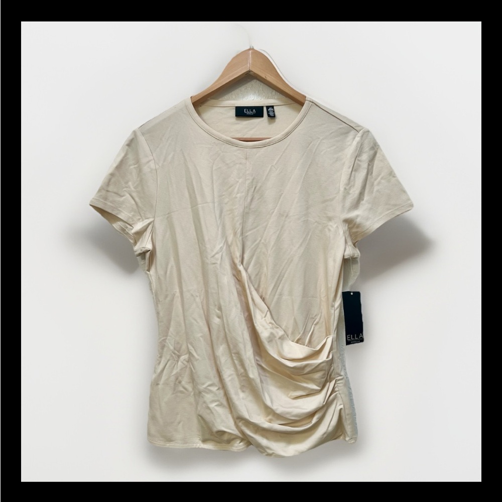 Ella Rafaella Women's Short Sleeve Top Beige‎ Criss Cross Front